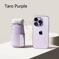 Mini lavender UV umbrella with UPF 50+ rating next to a smartphone for size comparison - Ultralight Flat 7-Fold / With Cloth Sleeve / Purple