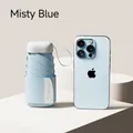 Compact Misty Blue folding umbrella with UPF 50+ protection next to a mobile phone - Ultralight Flat 7-Fold / With Cloth Sleeve / Sky Blue