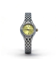 Elegant women's silver quartz watch with a multi-link metal strap and champagne dial - Silver Green