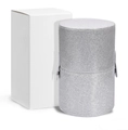 Silver glitter cylindrical makeup brush case with snap closure and storage box - Silver XXL Full Bucket with Corrugated Box