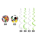 Spirali per feste a tema calcio con bandiere del mondo e ciondoli a medaglia d'oro - Set da 15 (7 Spirali Singole con Carte + 8 Spirali Doppie)