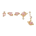 Pink heart crystal saturn jewelry set with gold star studs and dainty pendant charms - TZ00094 Gold - Heart Saturn And Star Earring Set