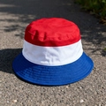 Reversible red white and blue cotton bucket hat for World Cup soccer fans - Netherlands Red White Blue Horizontal Colorblock Style
