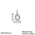 Stainless steel letter O pendant featuring sparkling cubic zirconia pavé setting - Number 0 / Steel