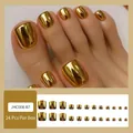 Golden mirror finish press-on toenails set, JHC008-B7 model with 24 pieces per box - JHC008-B7 Gilded Mirror Style