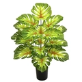 Close-up of artificial Monstera plant with vibrant green leaves in a black pot - Large 18-Head Yellow Red Heart Monstera (Without Pot)
