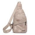 Minimalist khaki soft PU leather sling bag for women with geometric pattern strap - Khaki