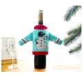 Maglione natalizio blu lavorato a maglia per bottiglia di vino con pupazzo di neve - Pupazzo di Neve