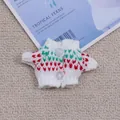Handmade white knitted doll sweater with red heart patterns and clear buttons - Red and Green Starry (Button) Sweater
