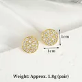 Élégantes boucles d'oreilles rondes dorées de 1 cm ornées de zircons cubiques brillants - Boucles d'Oreilles Clous Pavé Rond - Zirconium Blanc (E2784)