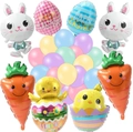 Easter balloon set with cartoon rabbits, chicks, carrots and Happy Easter eggs - Irregular Carrot Chicken Latex Set (Set 23)