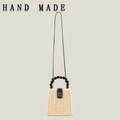 Handgefertigte Sommer-Strand-Webtasche mit süßen Holzperlengriffen und Metallschloss - Beige
