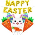 Easter balloon set with Happy Easter gold letters, white bunny and carrot foil designs - Gold Letter Carrot Set (Set 16)