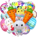 Easter foil balloons set featuring white bunnies, chicks and Happy Easter festive designs - Fresh Multicolor Bunny Chicken Set (Set 11)