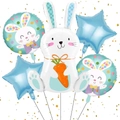 Set di 5 palloncini pasquali con coniglio carota bianco e stelle in alluminio blu - Set Coniglio Stella (Set 8)