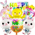 Easter foil balloon set with cartoon bunny and chick designs for party decoration - Bowtie Bunny Chicken Set (Set 10)