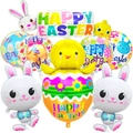 Easter balloon set with cartoon chicken, bunny figures and Happy Easter foil balloons - Cartoon Banner Egg Set (Set 12)