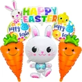 Easter balloon set with white bunny, orange carrots, and Happy Easter banner decor - Large Banner Bunny Carrot Set (Set 19)