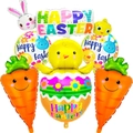 Colorful Easter foil balloon set with Happy Easter sign, cute bunnies and carrots - Square Banner Bunny Set (Set 20)