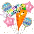 Easter bunny and carrot foil balloon set with Happy Easter banners for party decor - Smiling Carrot Bunny Head Set (Set 22)