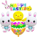 Colorful Happy Easter balloon set with cute bunny and chick egg foil decorations - Chicken Bunny Banner Set (Set 2)