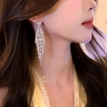 Elegant long silver tassel earrings with sparkling rhinestones for women jewelry - E0125 Silver Needle