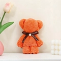 Orange coral fleece towel bear with brown ribbon bow and pearl detail gift - 30*30cm (With Pearl Decoration) / Bright Orange