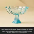 Sky blue gradient lotus glass tea cup with wave edges and elegant stem base - Sky Blue