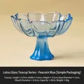 Peacock blue lotus-shaped glass tea cup with high-foot stand and petal edges, 40ml - Teal