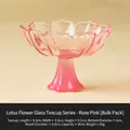 Pink translucent glass tea cup in lotus petal shape with an elegant high foot base - Rose Pink