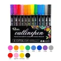 Set of 12 colors double line outline pens with metallic finish and pigment ink - 12 Colors Outline Marker Black Barrel [Old Model]