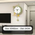 Modern geometric wall clock with golden frame and deer silhouette, 32x62cm art piece - Green