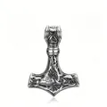 Vintage Thor's Hammer pendant with intricate Celtic knot engraving in antique silver finish - Style 2 Steel Color Large Size (with Chain) F0503-1
