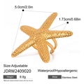 Bague étoile de mer ajustable en acier inoxydable doré avec surface texturée - Forme d'étoile de mer