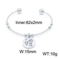 Bracciale rigido argento in acciaio con ciondolo a cuore traforato LOVE e zampa - Etichetta Rotonda Con Impronta di Zampa LOVE (KB152720-Z) / Argento