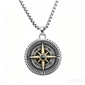 Collier avec pendentif boussole en acier inoxydable vintage style punk viking pirate - Style Boussole Bicolore (Pendentif Uniquement (Sans Chaîne)) (C0311-2) / Bicolore (Or & Argent)