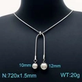 Elegant adjustable silver titanium steel snake chain necklace with 10mm and 12mm ball pendants - Silver (KN202603-Z)