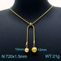 Adjustable gold-plated titanium steel snake chain necklace with dual bead pendants - Gold (KN202604-Z)