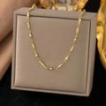 Elegant gold plated stainless steel beaded clavicle chain necklace with modern design - Rugby Bead Necklace - Gold