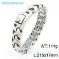 Men's punk style dragon chain bracelet made of stainless steel in ancient silver finish - Antique Silver Wide Chain Style (KB170055-KJX) / 22cm