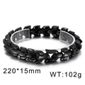 Black stainless steel dragon bone chain bracelet for men measuring 220x15mm and 102g - Black Modular Dragon Scale Style (KB151507-KJX) / 22cm
