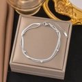 Silver double-layer snake and bead chain bracelet with adjustable lobster clasp - Blade + Round Bead Bracelet (E273) / Steel
