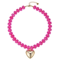 Collana di perle di resina rosa con un grande ciondolo a cuore dorato in stile spiaggia. - Perla a Barile Stile Cuore (Stile-15)