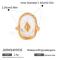 Golden stainless steel pearl ring with white oval stone and gold star detail - Oval Star Synthetic Stone Style (JDRW2407035)