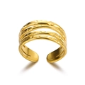 Close-up of golden adjustable ring with triple-layered bands and hammered metal texture - Triple Layered Hammered (G106274)