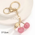 Portachiavi a ciliegia con paillettes rosa e gancio dorato per borse, 5x12cm - Ciliegia Piccola - Rosa