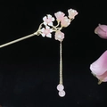 Traditionelle chinesische Gold-Haarnadel mit rosa Blütenmotiven und edler Quaste - Rosa-Weiße Blume Rose Künstliche Perle Quaste Stil (2462) / Rosa