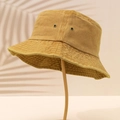 Bob unisexe en denim jaune moutarde avec œillets d'aération et surpiqûres sur le bord - Jaune Gingembre / Taille unique