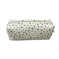 Cream floral pencil case in canvas with navy blue patterns and silver metal zipper - Dark Blue Floral Pencil Case