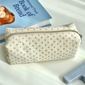 Creamy floral canvas pencil case with blue flower pattern and secure metal zipper - Cyan Floral Pencil Case